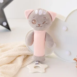 GATO 25 CM GUIZO E MORDEDOR ROSA