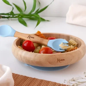 CONJUNTO LOUÇA 340ML SILICONE/BAMBU AZUL 2   PEÇAS