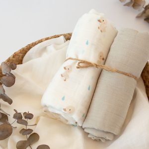 MUSSELINA 120X120CMS BAMBU BEIGE 2 PEÇAS